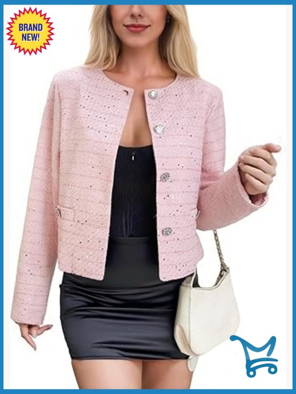 Tweed Blazers Long Sleeve Open Front Lightweight Casual Jackets for Work Office